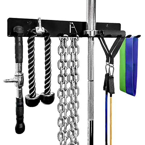 IRON AMERICAN USA Omega Beast Gym Storage Rack 11-Hook Heavy-Duty Gym Wall Organizer Gym Caddy Hanger - Gym Accessory Storage - Resistance Bands, Jump Ropes, Barbells, Lifting Belts, Cable Attachments - style: OMEGA BEAST RACK (23 INCH / 11 PRONG)