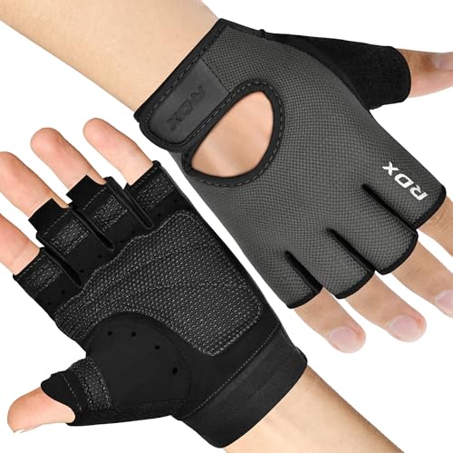 RDX Weight Lifting Gloves Gym Fitness Workout, Anti Slip Palm Protection Half Finger Exercise Glove for Powerlifting Deadlifting Bodybuilding Calisthenics Cycling Rowing Climbing Training, Men Women - color: Grey, size: Large