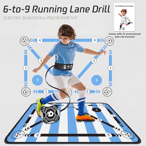 2F22E Soccer Training Mat for Kids & Youth, Non-Slip Silent Footwork Training Equipment with Soccer Bounce Trainer & Socks, Ball Mastery Skills Mat with Instructional Video for Indoor Practice