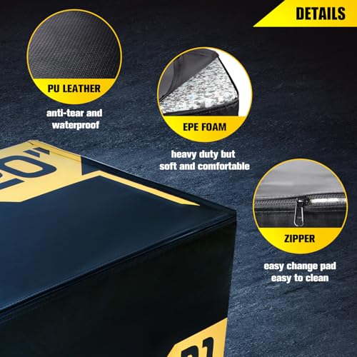 ToughFit Plyo Box - 3 in 1 Foam Plyometric Box - Jump Box for MMA, Crossfit - Adjustment Height Plyometric Jump Box for Home Gym - PVC Cover Platform & High-Density Workout Box - style: Small - 20"x18"x16"