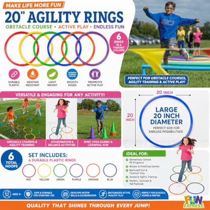 Fun Express Large 20 Inch Obstacle Course Agility Rings Set of 6 - Professional PE Equipment for Elementary School Physical Education | Carnival Games Ring Toss for Kids Outdoor Play & Field Day