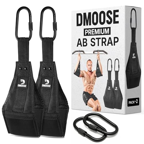 DMoose Fitness Hanging Ab Straps for Pull Up Bar & Core Strength Training - Soft Padded Exercise Straps for Ab Swing & Leg Raises, Hang Bar Strap with 2 Steel Carabiners - Abs Equipment for Home & Gym - color: Black Premium