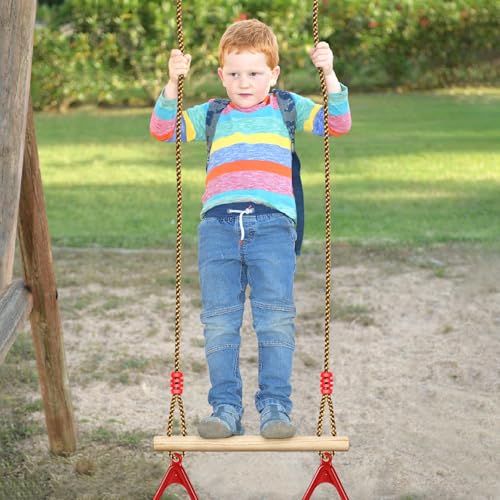 LadyRosian Wooden Trapeze Swing Bar, Adjustable Height Swing Set, Gym Rings, Playground Attachments, 16.5" Monkey Bar for Backyard, Playground, Playroom (Red) - color: Red