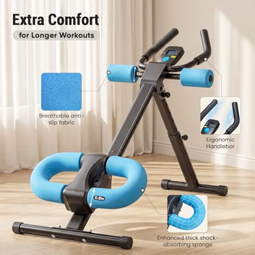DUMOS Ab Workout Equipment for Home Gym, Exercise Machine Abs Trainer, Full Body Fitness System Adjustable for Abdominal Stomach Training, LCD Display, Knee Protection - color: Black&Blue