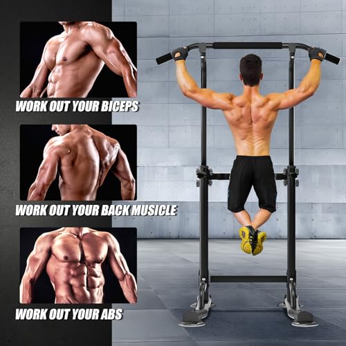 soges Power Tower Pull Up Bar Station, Free Standing Pull Up Rack Dip Station for Home Gym, Height Adjustable Home Strength Training Fitness Workout Equipment