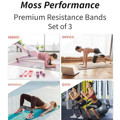 Premium Fabric Resistance Bands, Glute Bands, Set of 3 Resistance Strengths with Carrying Bag for Men & Women, Strength Training, Pilates, Physical Therapy, Home Exercise, & More