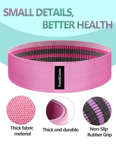 PeachKinetic Fabric Resistance Bands Set, 3-Pack, Light, Medium, Heavy, Non-Slip, for Glute Workout, Pilates, Yoga, Home Gym