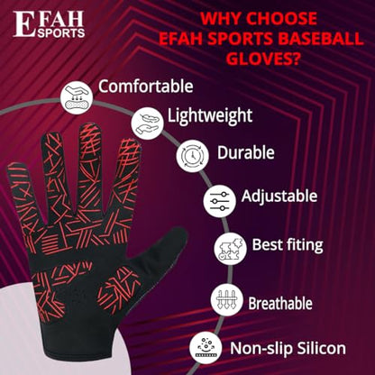Baseball Batting Gloves for Youth Adult Kids Boys Softball - color: RED, size: Youth Small