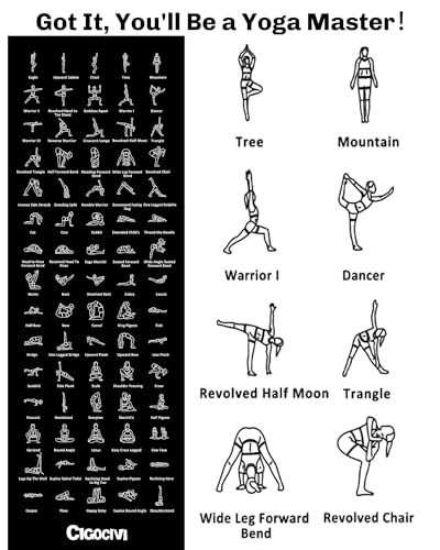 Instructional Travel Yoga Mat with 75 Asanas Poses & Exercises - Exercise Mat for Home Workout, Includes Carrying Bag, 68"x24"x0.25" - color: Black