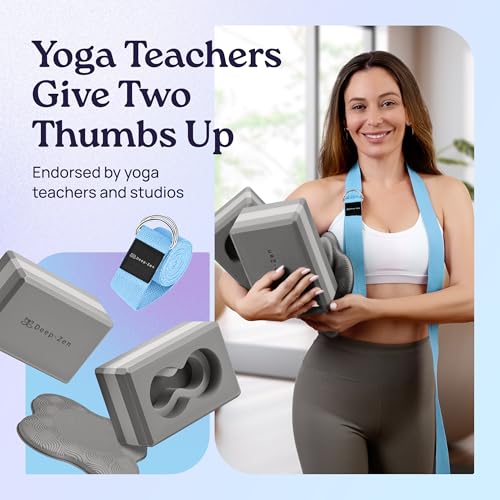 Deep-Zen® Yoga Blocks Wrist Support; Yoga Blocks 2 Pack with Knee Pads and Strap to Put Less Weight on Wrists; Durable, Versatile Yoga Brick Exercise Block Set, Blocks Yoga - color: Grey