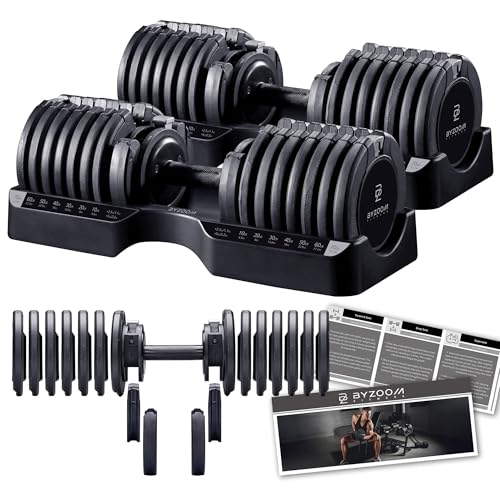 BYZOOM FITNESS Pure Series Adjustable Dumbbell - 12.5/25/27.5/50/55/75lb - ONE UNIT OR PAIR(check QTY before purchase) - 5-in-1/ 10-in-1 / 15-in-1 / 21-in-1 Flexible Hand Weights for Home Apartment Garage Gym, Strength Training & Fitness Workouts, White O