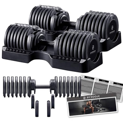 BYZOOM FITNESS Pure Series Adjustable Dumbbell - 12.5/25/27.5/50/55/75lb - ONE UNIT OR PAIR(check QTY before purchase) - 5-in-1/ 10-in-1 / 15-in-1 / 21-in-1 Flexible Hand Weights for Home Apartment Garage Gym, Strength Training & Fitness Workouts, White O