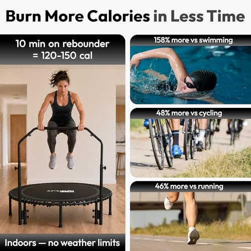 Rebounder Trampoline for Adults with Bar and Elastic Bands, 450/550 lbs Mini Trampoline for Adults, Exercise Trampolines, Rebounders with Adjustable Handle, Indoor/Outdoor 40/48 in
