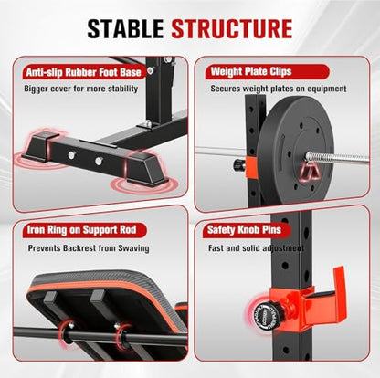 Foldable 1500LBS 6 IN 1 Weight Bench Set with Squat Rack, Leg Extension/Curl & Preacher Curl, Adjustable Bench Press Set with Safety Bar Catches for Home Gym Full Body Workout