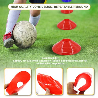 60/30 Pack Soccer Training Cones - Agility Cones with Carry Bag, Sturdy Disc Cones for Sports Training, Soccer, Football, Basketball, Indoor Outdoor Sports, Festive Events, Field Cone Markers