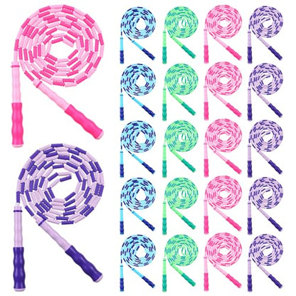 Jump Ropes Bulk 20 Pcs Beaded Skipping Rope 9.2 ft PVC Adjustable Colorful
