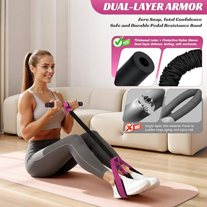 Multifunction Pedal Resistance Band with Handle, 50LBS Foot Pedal Resistance Bands for Core/ABS, Arm, Waist, Abdomen, Leg Workout, Portable Sit Up Exercise Equipment for Women