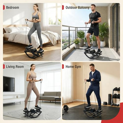 Rock Stepper, Side-to-Side Lateral Rocking Fitness Stepper, with Digital Monitor, Resistance Bands, Non-Slip Mat, Full Body Stepper, for Apartment, Living Room Workout - color: Black
