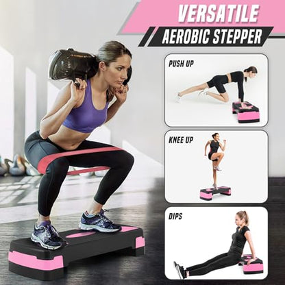 31" Aerobic Exercise Step Platform, Step Up Exercise Platform with 4" 6" 8" Adjustable Risers, Stair Stepper Workout Stepper for Home Gym Strength Training Fitness Equipment