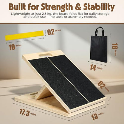 Slant Board for Plantar Fasciitis & Achilles Relief – Adjustable Wooden Incline Calf Stretcher for Ankle, Knee & Foot Therapy – Portable Stretch Board with Carry Bag & Loop Band