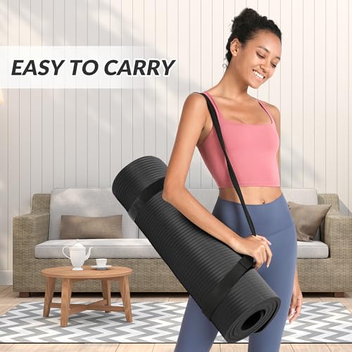 Quality Exercise Yoga Mat, 1/2-Inch Thick High-Density Foam for Full-body workout, Anti-Tear and non-slip Surface, Includes Carry Strap for Home & Studio Workouts,Multiple Options