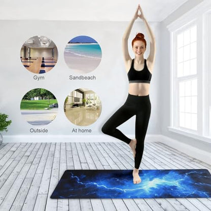 Kigai Travel Yoga Mat 71" x 24" Non Slip Natural Rubber Foldable Exercise Mat Ultra Thin 1.5mm Lightweight for Fitness, Pilates & Home Workout, Blue Lightning
