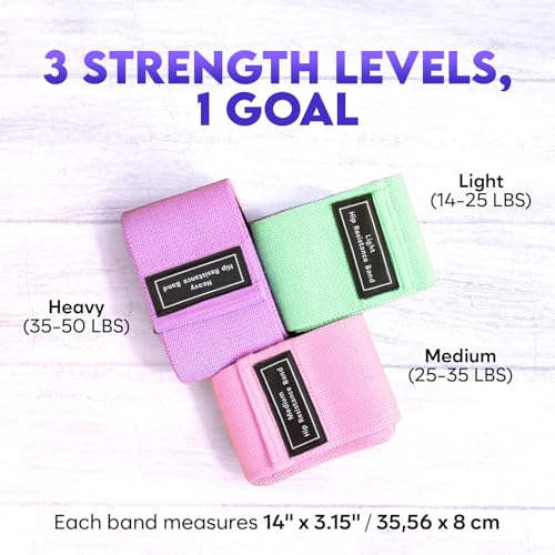 Wide Fabric Resistance Bands for Working Out | 3 Strength Level Non-Slip Exercise Booty Bands for Women & Men | Comes with a Bag and Tape Measure | for Gym, Yoga, Pilates