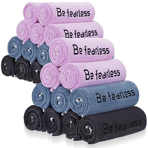24 Pcs Microfiber Gym Towels for Men and Women, Soft Be Fearless Sweat Workout Towels for Yoga Sports Exercise Fitness Bath Home Cycling Swimming Camping