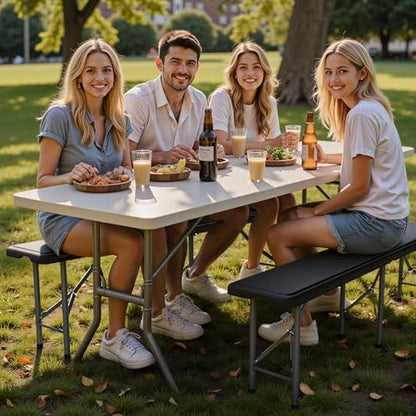 6FT Folding Bench - Safety Lock Button, 770lbs Heavy Duty Capacity with Wider Carrying Handle, Foldable Portable Bench for Outdoor, Picnic, Storage and Camping - Black, 1 Pack
