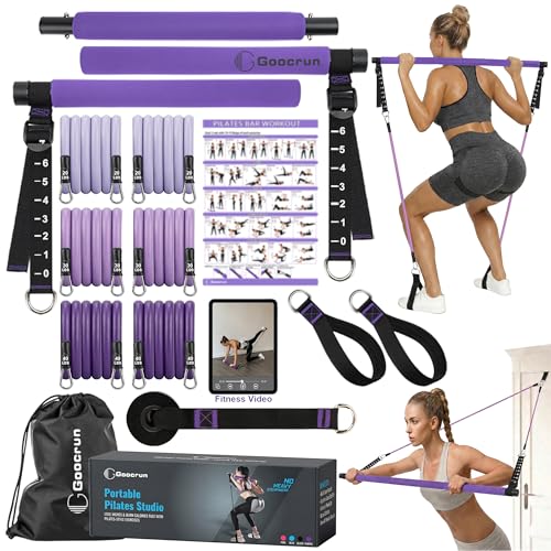 Portable Pilates Bar Kit with Resistance Bands for Men and Women - 3 Set Exercise Resistance Bands - Multifunctional Home Gym - Supports Full-Body Workouts – with Fitness Poster and Video - color: 20.30.40 LBS - Gradient Purple, size: Basic-Level