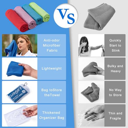 4Pack Cooling Towel 40"x12" Cooling Neck Wraps,Soft Breathable ChillyTowel - color: Light Blue/Green/Pink/Grey