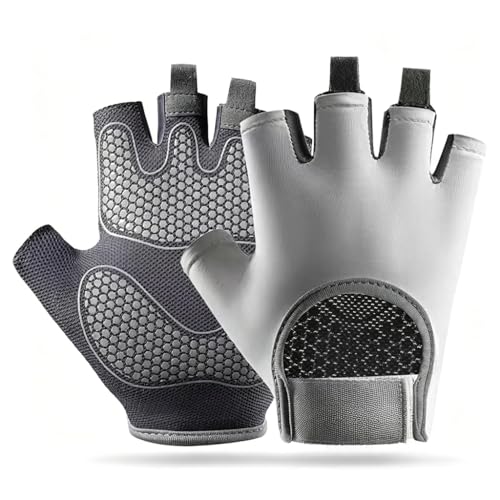 Workout Gloves for Men and Women Weight Lifting Gloves Gym Fitness Exercise Cycling Pull ups Microfiber Lightweight Breathable Non-Slip Silicone Padded Palm Grip Protection - color: Grey, size: Large