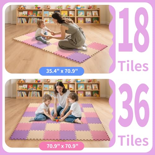 Foam Play Mat, EVA Non-Toxic Interlocking Floor Mats - color: Pink/Beige/Purple, size: 36 Pcs/70.8*70.8