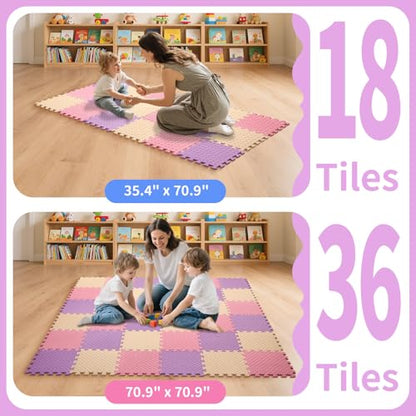 Foam Play Mat, EVA Non-Toxic Interlocking Floor Mats - color: Pink/Beige/Purple, size: 36 Pcs/70.8*70.8