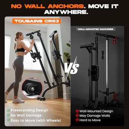 CR63 Foldable Cable Machine for Home Gym, 330LBS LAT Pulldown & Low Row Machine, Freestanding Compact Pulley System, Space-Saving Home Gym Equipment