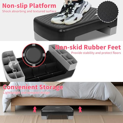 Exercise Workout Aerobic Step Platform Trainer, 18" Aerobic Stepper with 4"-6" Adjustable Height Risers