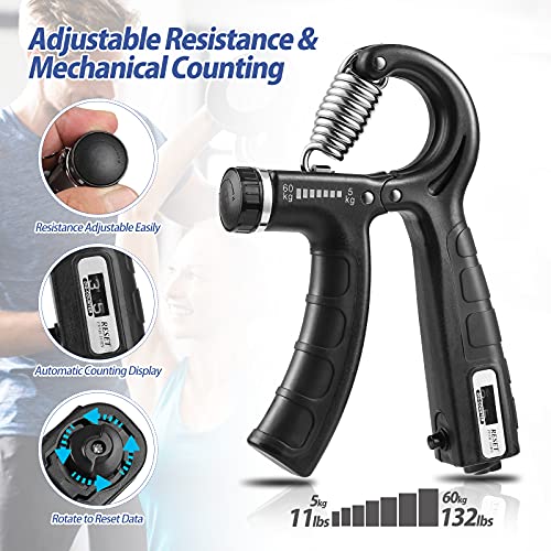 NIYIKOW 2 Pack Grip Strength Trainer with Counter, Hand Grip Strengthener, Adjustable Resistance 11-132Lbs (5-60kg), Forearm Strengthener, Perfect for Athletes Musicians