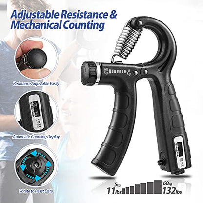 NIYIKOW 2 Pack Grip Strength Trainer with Counter, Hand Grip Strengthener, Adjustable Resistance 11-132Lbs (5-60kg), Forearm Strengthener, Perfect for Athletes Musicians