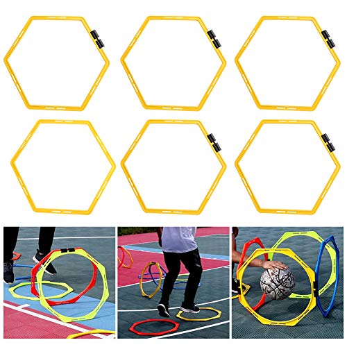 6Pcs Hexagon Agile Ring Set, Football Training Equipment, Hexagonal Step Ladder for Speed and Agility Drills, Bright Color PP Exercise Rings with Buckles for Sports