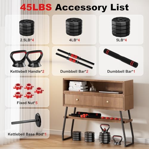 Adjustable dumbbell set, 20/30/45/70/90lbs Free Weight Set with Connector, 5 in1 Multi-Function Dumbbells Set Used as Barbell & Kettlebell, Push up Stand, Fitness for Home Gym Suitable Men/Women