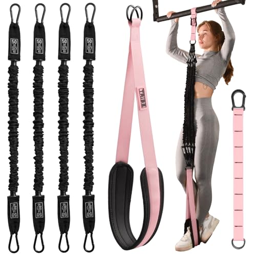 Pull Up Assistance Bands - 4 Heavy Duty Pull Up Bands with Adjustable Strap and Foot Rest - Stackable Pull Up Assist Band Set for Pull Up Bar - Resistance Bands for Pull Ups Chin Ups Strength Training - color: Pink