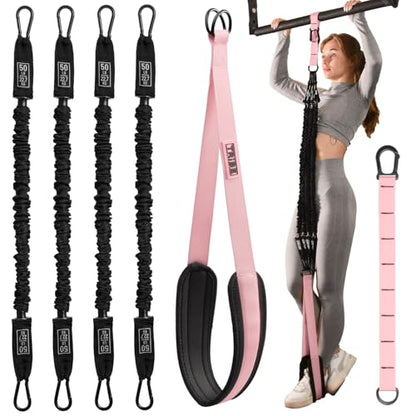 Pull Up Assistance Bands - 4 Heavy Duty Pull Up Bands with Adjustable Strap and Foot Rest - Stackable Pull Up Assist Band Set for Pull Up Bar - Resistance Bands for Pull Ups Chin Ups Strength Training - color: Pink