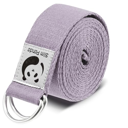 Slim Panda Yoga Strap for Stretching,Cotton Yoga Strap with Adjustable D-Ring Buckle,Non-Elastic Yoga Belt for Pilates,Gym Workouts,Physical Therapy,Improve Flexibility - color: Light Purple, size: 8 Feet