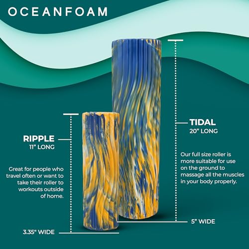 Tidal Roller - Royal, Gold & Natural Marbled - Muscle Massage Foam Roller for Back Pain & Stretching - Firm & Ergonomic Wide Wave Textured - Yoga, Athletics, & Wellness - Full Size, 20" x 5" - color: Royal, Gold & Natural Marbled