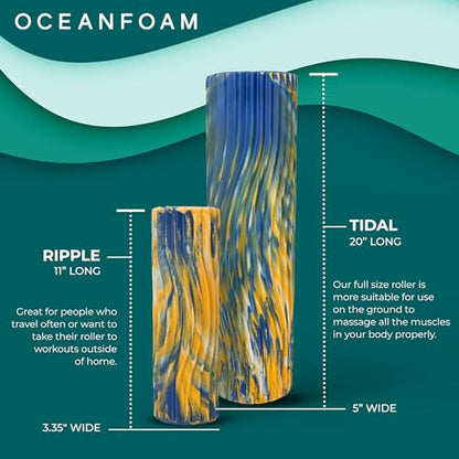 Tidal Roller - Royal, Gold & Natural Marbled - Muscle Massage Foam Roller for Back Pain & Stretching - Firm & Ergonomic Wide Wave Textured - Yoga, Athletics, & Wellness - Full Size, 20" x 5" - color: Royal, Gold & Natural Marbled