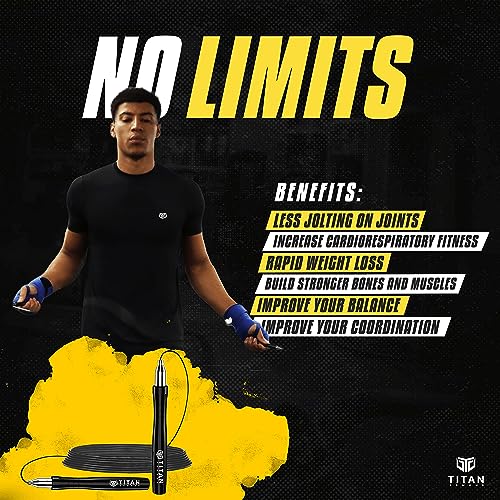Titan Armour® Speed Rope - Professional Self-Locking & Adjustable, Adult Speed Jump Ropes for Fitness | 2 x Steel Ropes, Cable Protector & Travel Case | Jump Rope Crossfit, Boxing, Fitness MMA for Men & Women - color: Blue