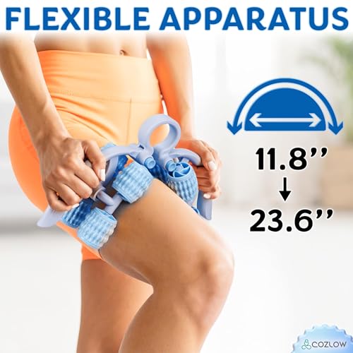 Leg Massage Roller - Adjustable Arm Belly Massager Roller Stick to Reduce Cellulite Appearance - Deep Tissue Myofascial Release Tool - Lymphatic Drainage Massaging Tool - color: Blue/White