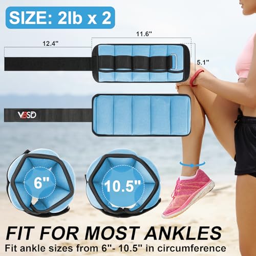 Adjustable Ankle Weights for Men Women, 2 4 6 8 10 lbs 1 Pair Leg Weight Straps, Weighted Ankle Weight Set with Removable Sandbags for Walking Running Yoga Physical Therapy Gym Home Workout