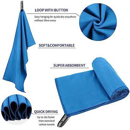 Microfiber Travel Towel, Quick Dry Camping & Gym Towel. Compact - color: Blue, size: M:20"×40"