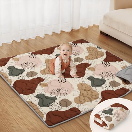 Blissful Diary Portable Baby Play Mats for Floor, Thicker Cushioned Foldable Baby Crawling Mat for Indoor Outdoor, Non-Slip & Washable Kids Playmat for Tummy Time Activity, Boho 43" X 43" - color: Boho, size: 43" X 43"